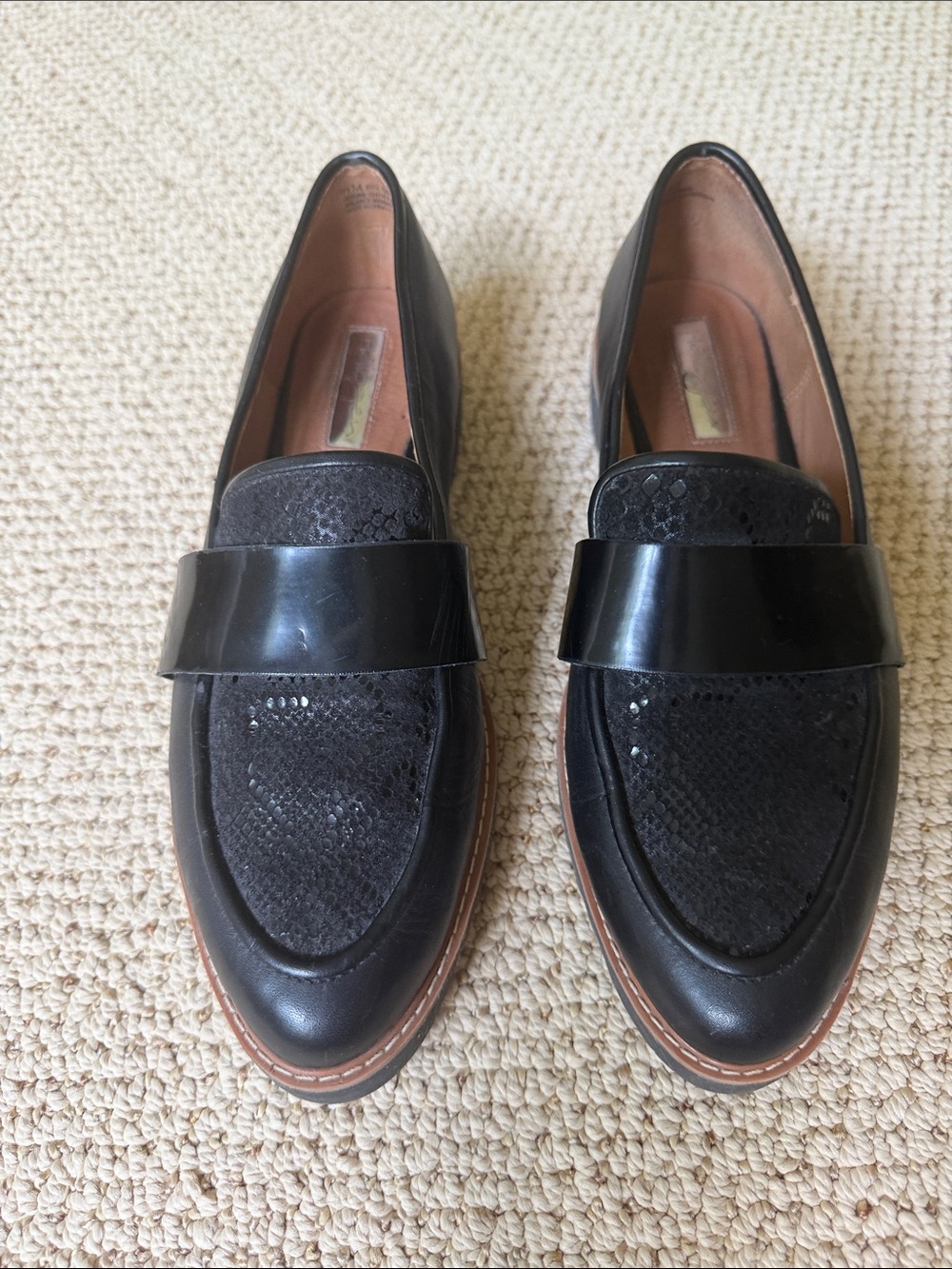 Halogen Black Leather & Textured Loafers